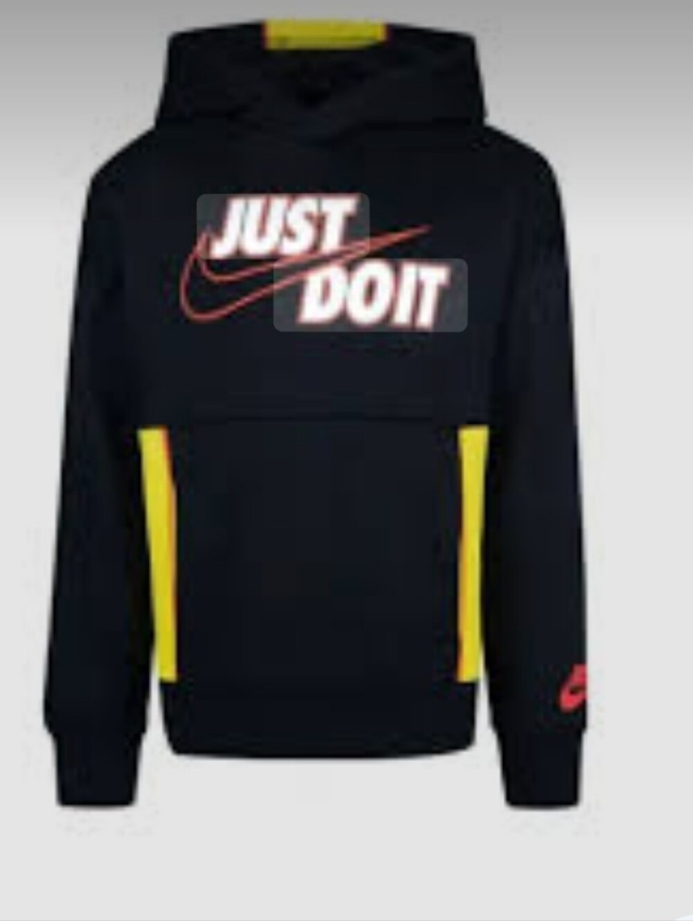 Size 6 Nike Black Hoodie with Yellow Panels and Orange Accents